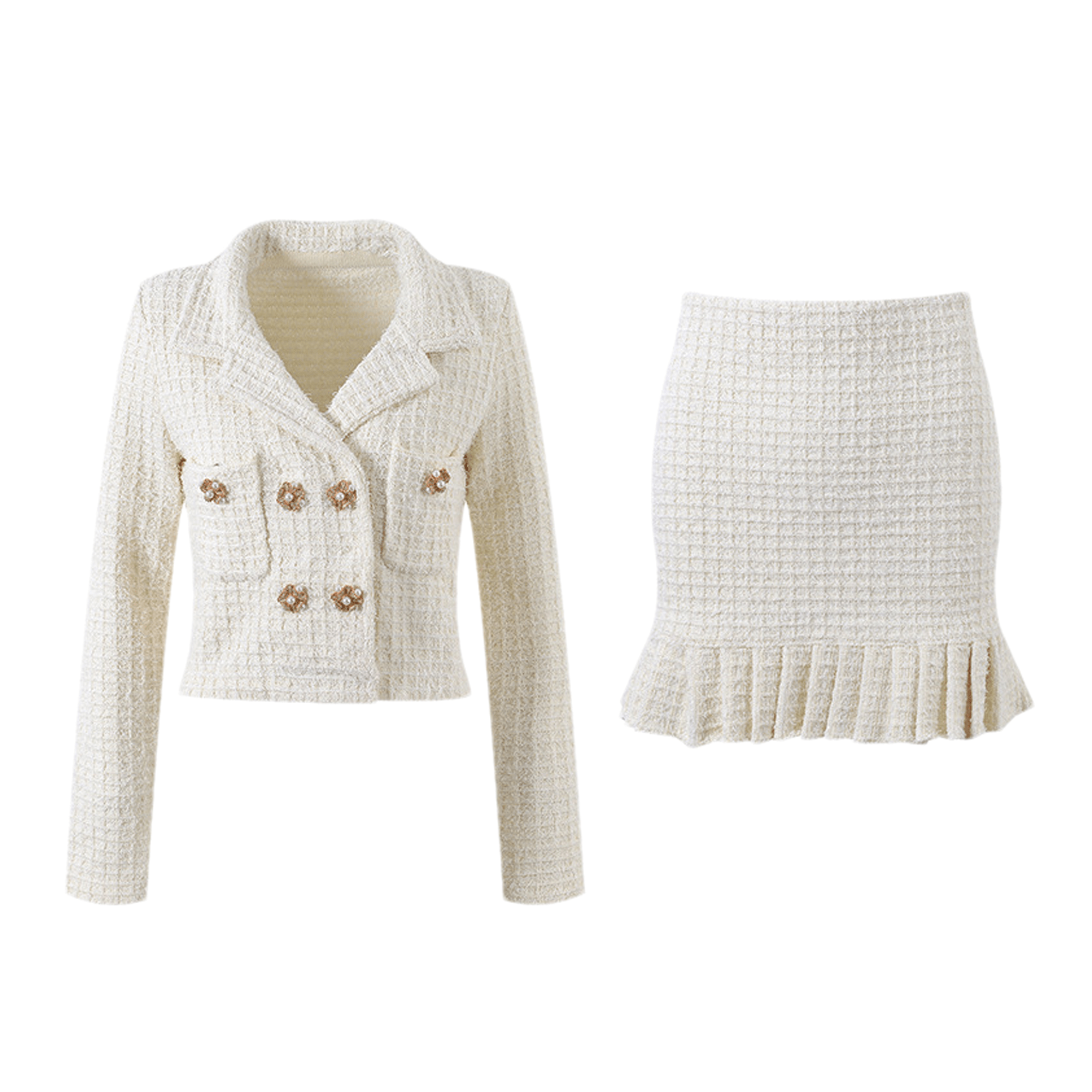 Colette white waffle-knit jacket & skirt matching set - Miss Rosier - Women's Online Boutique