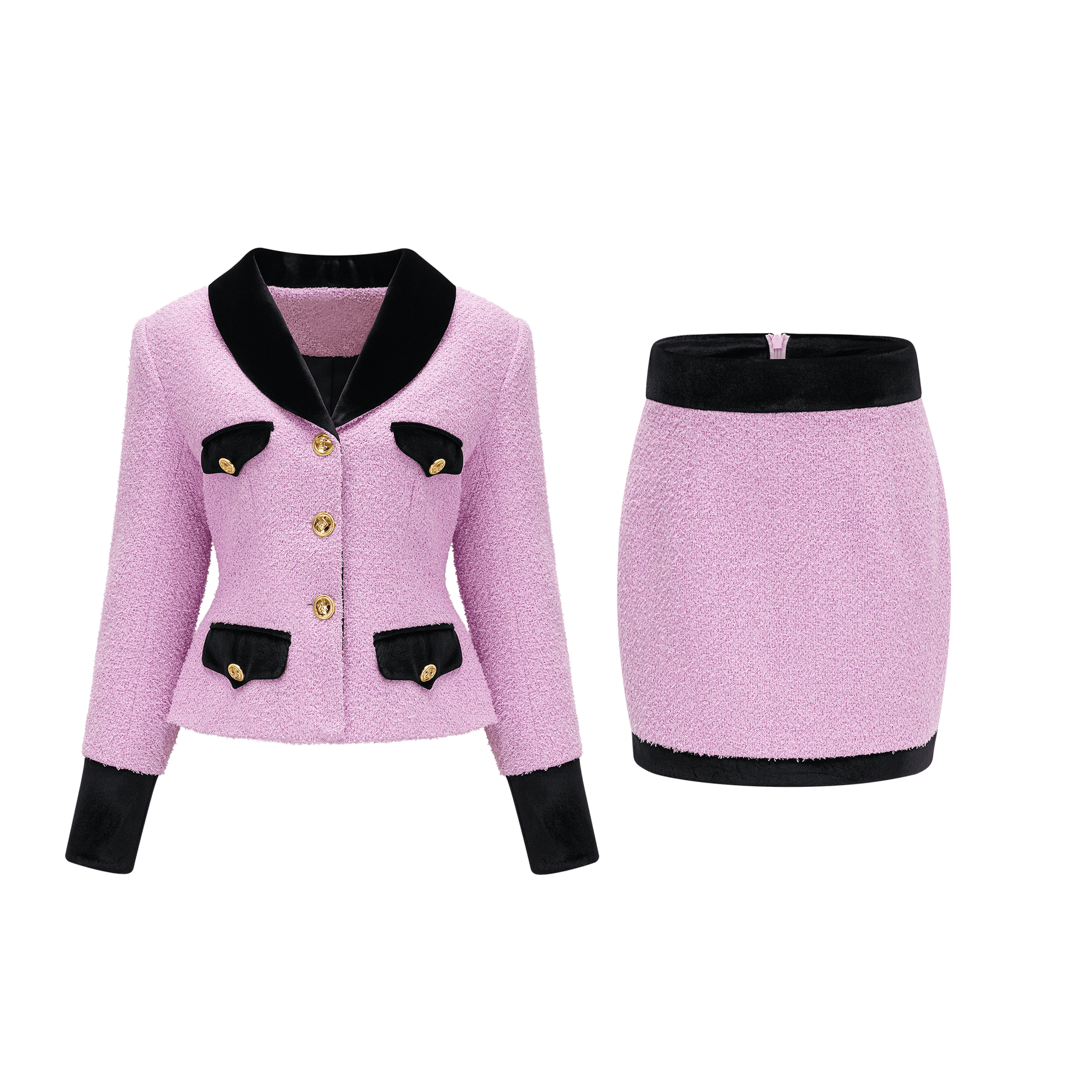 Two-Piece Set with Button-Up Long Sleeve Blazer and Pleated Mini Skirt - Blue main image 1