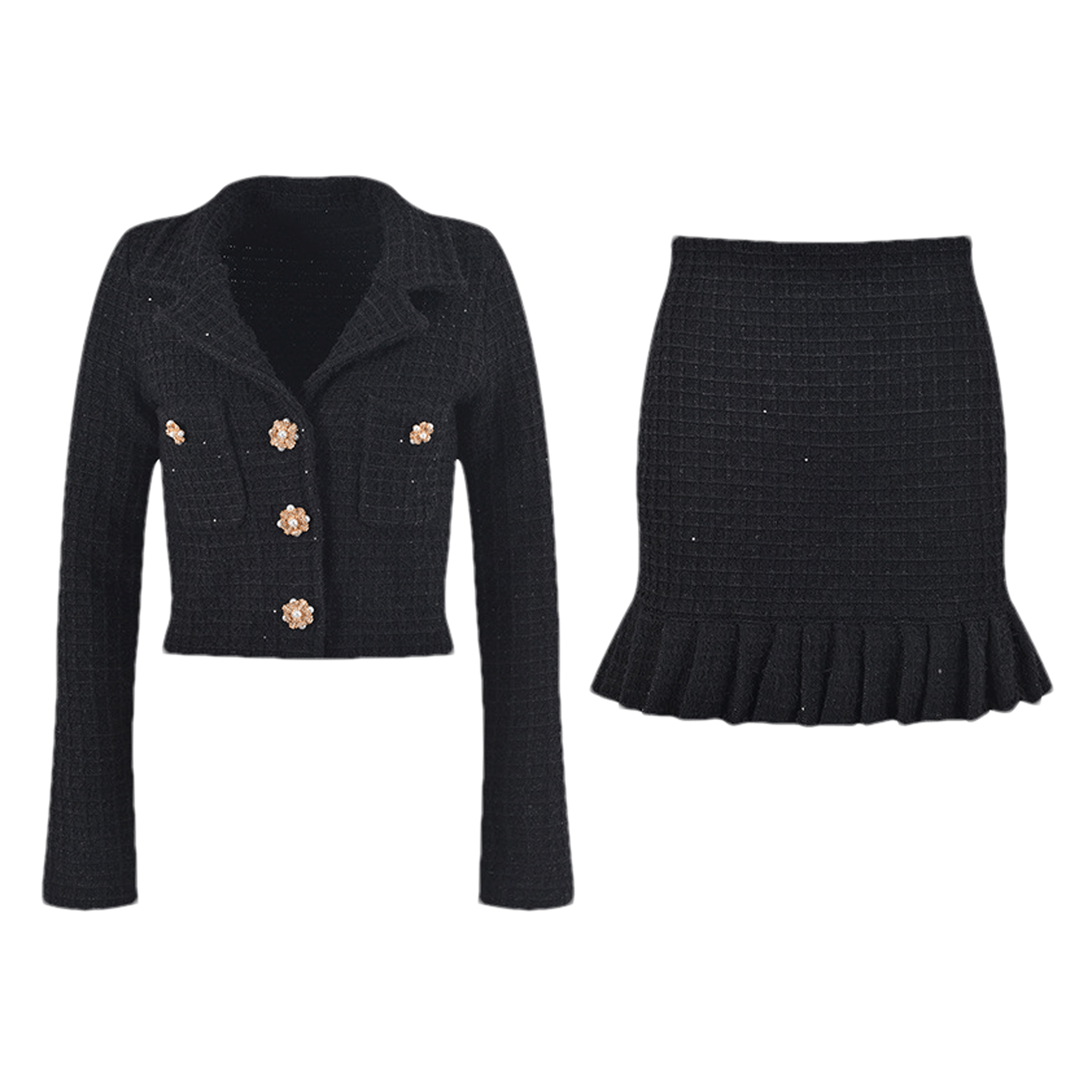 Fatoumata black waffle-knit jacket & skirt matching set - Miss Rosier - Women's Online Boutique