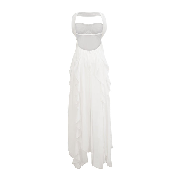 Mariah Pink Chiffon Ruffle Halterneck Maxi Dress