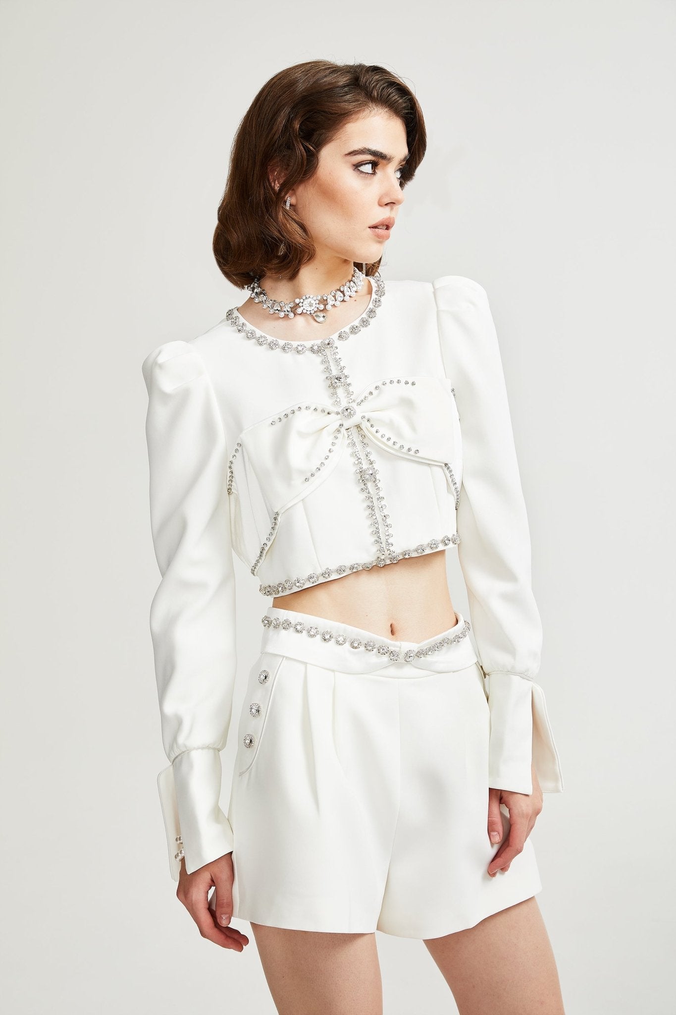 Quilleva embellished cropped jacket & shorts matching set - Miss Rosier - Women's Online Boutique