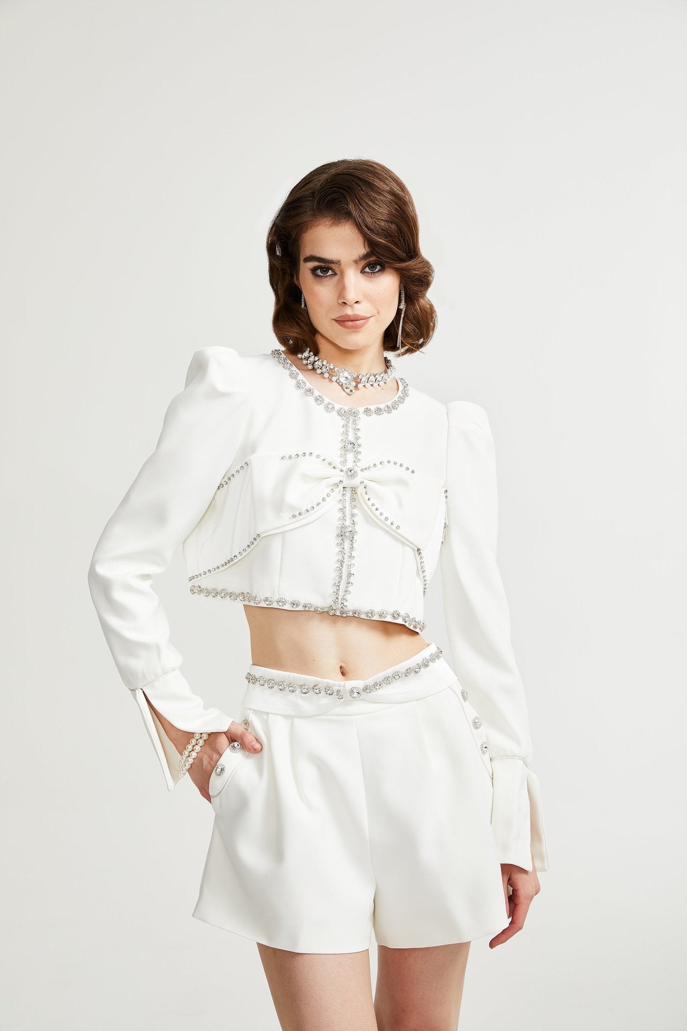 Quilleva embellished cropped jacket & shorts matching set - Miss Rosier - Women's Online Boutique