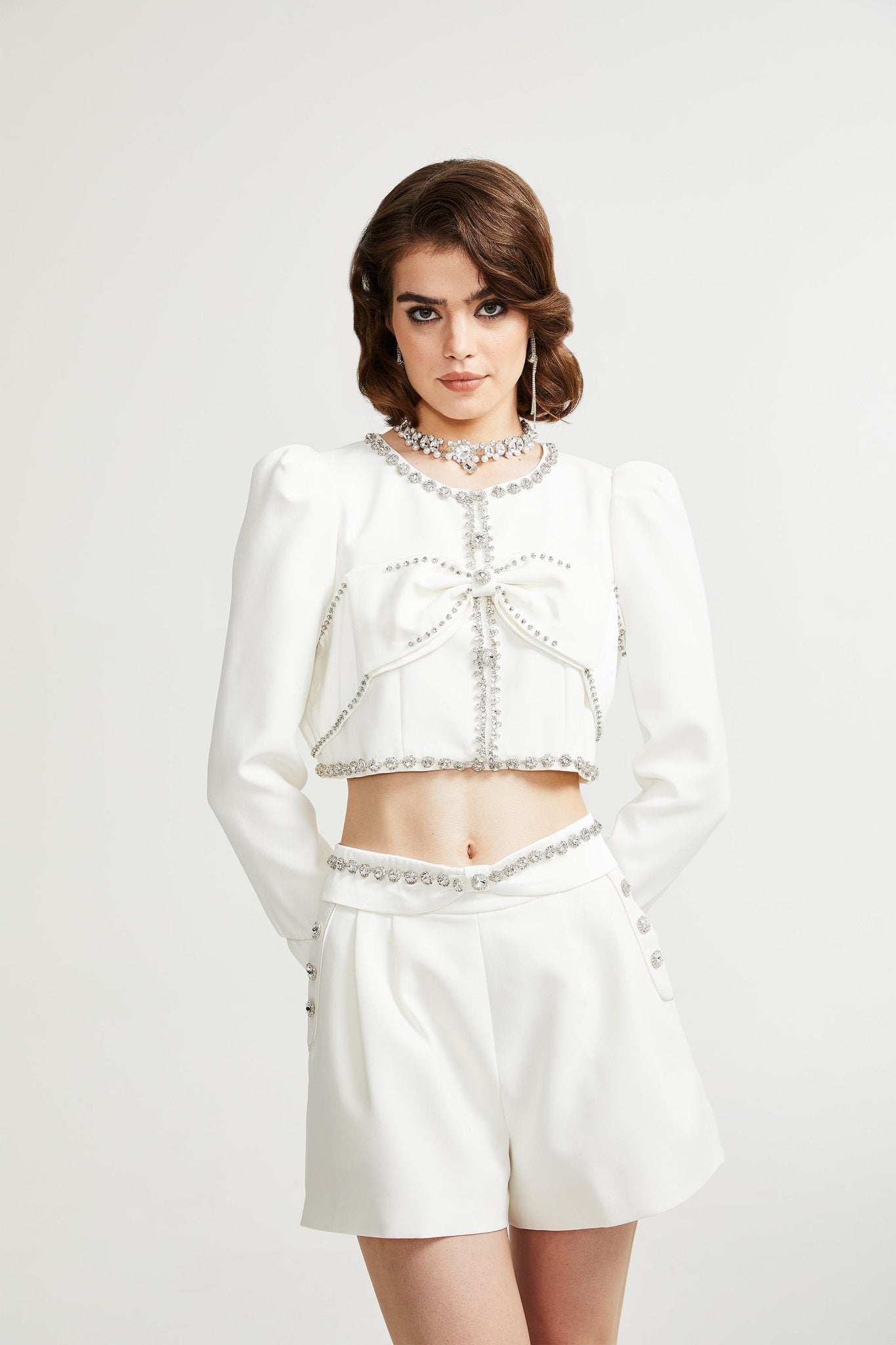 Quilleva embellished cropped jacket & shorts matching set - Miss Rosier - Women's Online Boutique