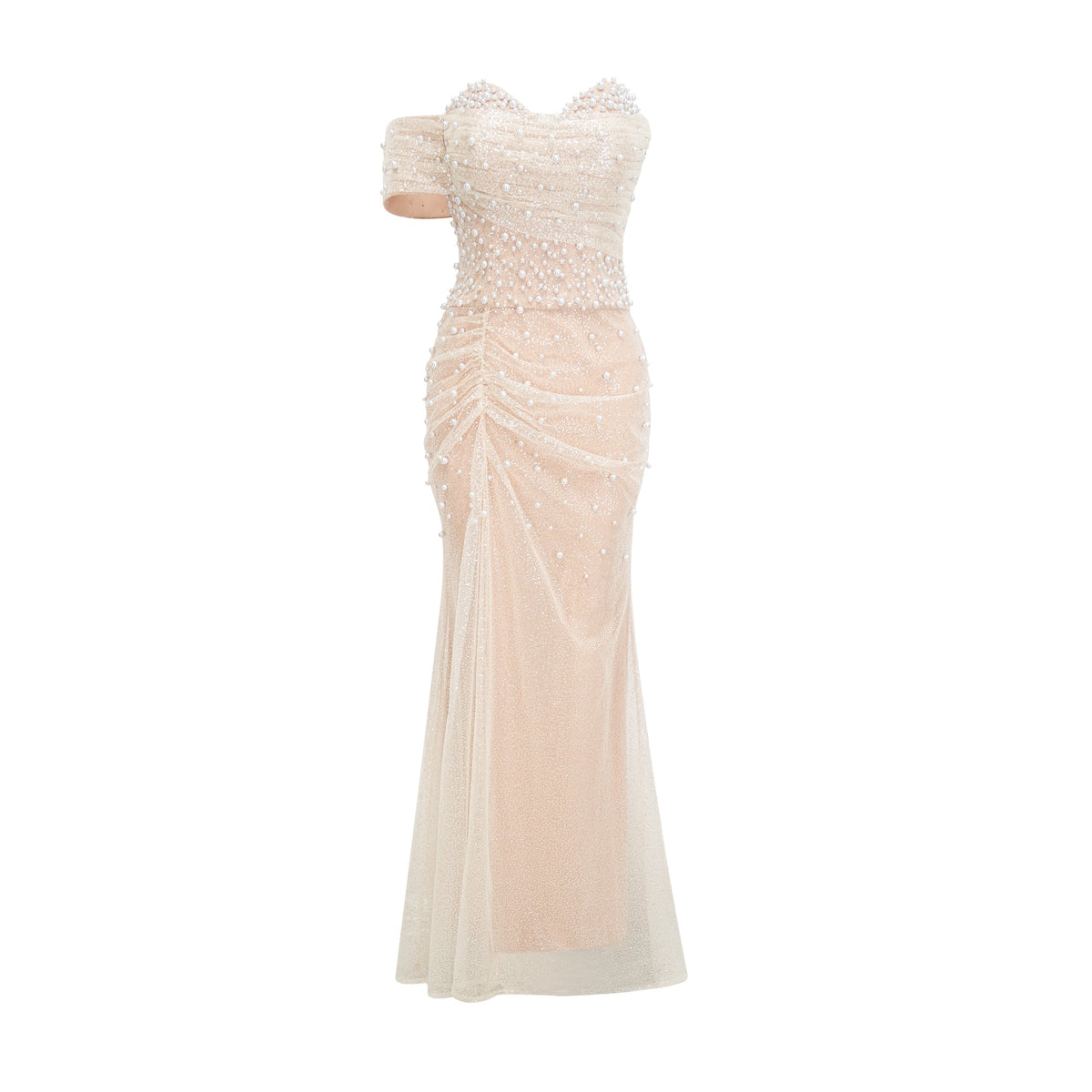 Sabine Faux Pearl Embellished Maxi Dress, S / Neutrals