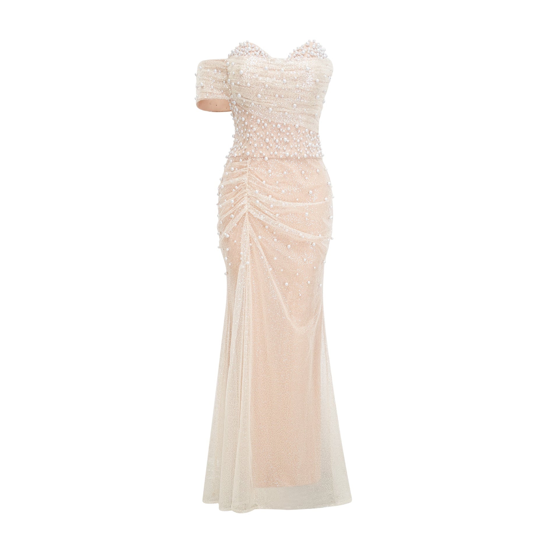 Sabine Faux Pearl Embellished Maxi Dress, L / Neutrals