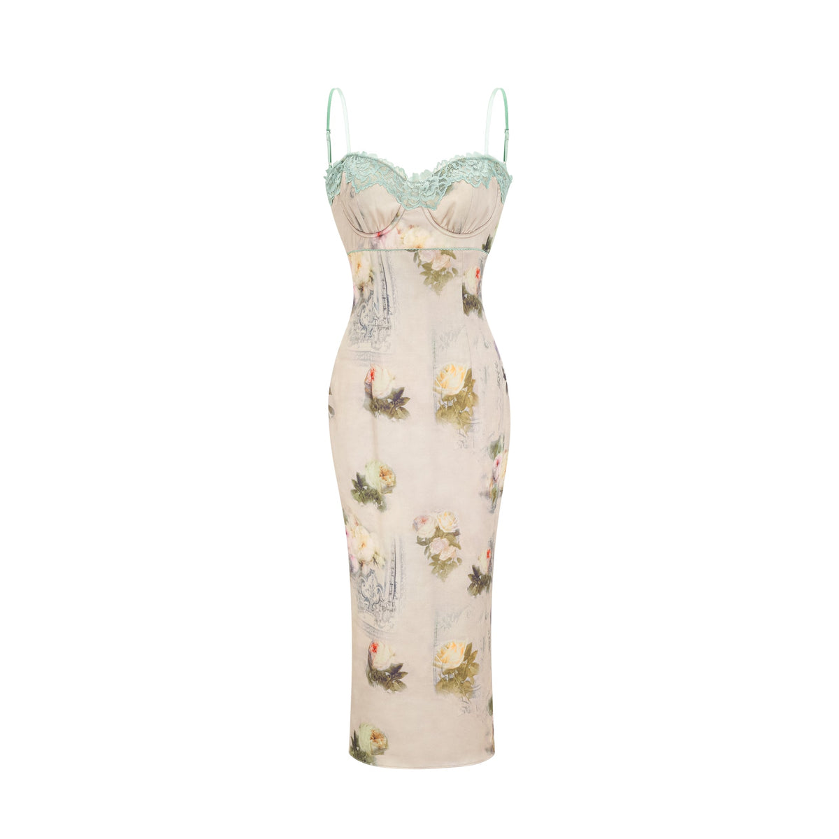 Sanne floral-print lace-trim midi dress, S / Neutrals