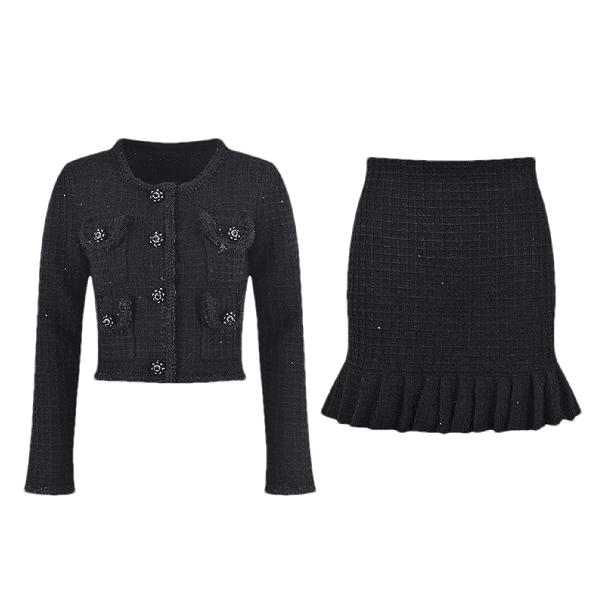 Valérie black waffle-knit jacket & skirt matching set - Miss Rosier - Women's Online Boutique